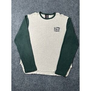 Mens Polo Jeans Company Ralph Lauren Cream Green Long Sleeve Shirt, Size L
